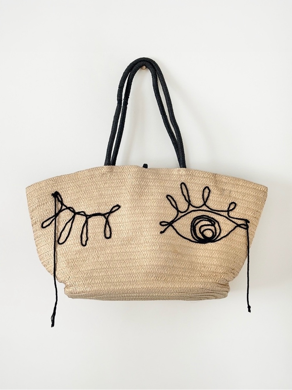 H&M Winky Face Straw Tote Bag Oversized Beach Market Bag